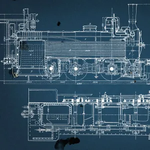 vintage train blueprint