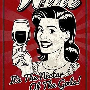 Vintage Woman with Wine Poster
