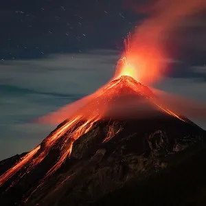 Volcan de Fuego erupting at night from Acatenango, Print Volcan de Fuego erupting at night from Acatenango, Print
