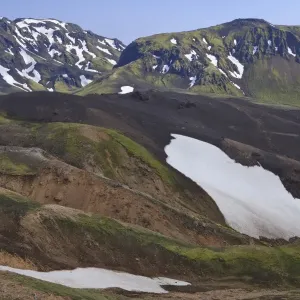 Volcanic landscape with snow fields, Eyjafjallajoekull, Iceland, Europe Volcanic landscape with snow fields, Eyjafjallajoekull, Iceland, Europe