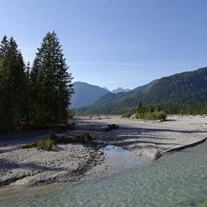 Vorderriss, Rissbachtal valley, confluence of the Rissbach mountain stream with the Upper Isar River, nature reserve, Isar valley, Tolzer Land, Upper Bavaria, Bavaria, Germany