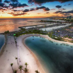 Waikiki Beach Front At Sunset