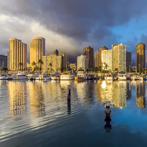 Waikiki Marina At Sunset