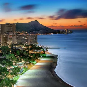 Waikiki Sunrise - High-rise hotels line the shore in Waikiki