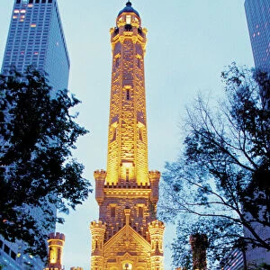Water Tower at night in Chicago, Illinois, USA