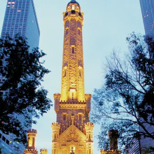 Water Tower at night in Chicago, Illinois, USA