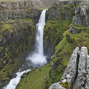 Waterfall, north coast, Iceland, Europe