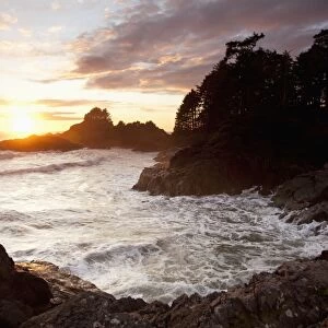 Waves At Cox Bay And Sunset Point At Sunset Near Tofino; British Columbia Canada