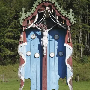 Wayside cross, 18th Century, Jachenau, Isarwinkel, Upper Bavaria, Bavaria, Germany, Europe Wayside cross, 18th Century, Jachenau, Isarwinkel, Upper Bavaria, Bavaria, Germany, Europe
