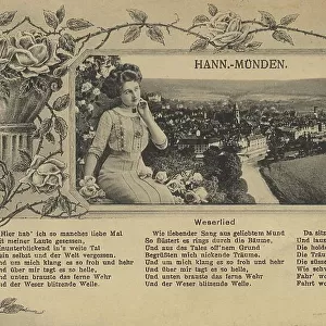 Weserlied in Hannoversch Muenden, Hann. Muenden, Lower Saxony, Germany, postcard with text, view around ca 1910, historical, digital reproduction of a historical postcard, public domain, from that time, exact date unknown