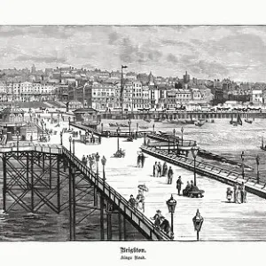 West Pier and Kings Road, Brighton, England, woodcut, published 1897 West Pier and Kings Road, Brighton, England, woodcut, published 1897
