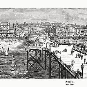 West Pier and Kings Road, Brighton, England, woodcut, published 1897