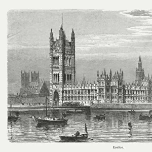 Westminster Palace in London, England, wood engraving, published in 1897