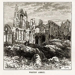 Whitby Abbey in Yorkshire, England Victorian Engraving, Circa 1840