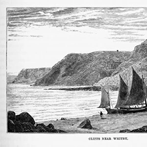 White Cliffs of Whitby in Yorkshire, England Victorian Engraving, 1840