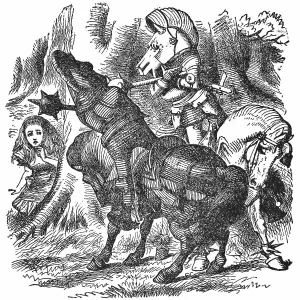The White Knight Saving Alice from the Red Knight in Through the Looking-Glass The White Knight Saving Alice from the Red Knight in Through the Looking-Glass