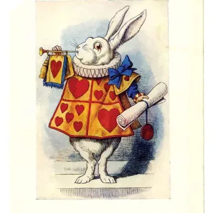 1866 White Rabbit Blowing Trumpet Print 1866 White Rabbit Blowing Trumpet Print
