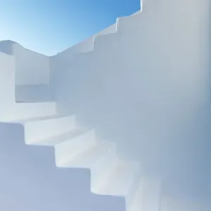 Santorini Church Print: Ethereal Staircase at Dawn Santorini Church Print: Ethereal Staircase at Dawn