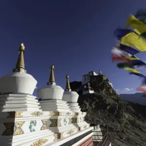 Three White Stupas at Thikse Monastery, Ladakh, India Print