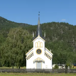 White wooden church, Vradal Kirke, Vradal, Telemark, Norway, Scandinavia, Northern Europe, Europe White wooden church, Vradal Kirke, Vradal, Telemark, Norway, Scandinavia, Northern Europe, Europe