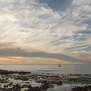Wide shot of shoreline, Cape Town, Western Cape, South Africa