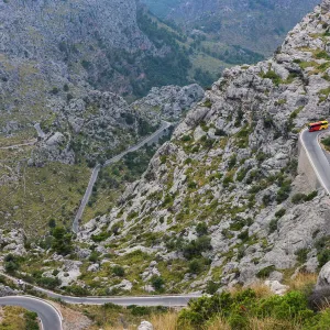 Winding mountain road to Sa Calobra, Tramuntana Mountains, Majorca, Balearic Islands, Spain, Europe