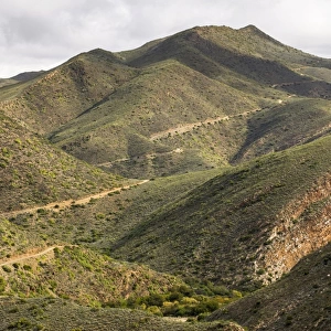 Winding road, serpentines, gravel road in Gamkaskloof or Die Hel Valley, Swartberg, Western Cape, South Africa