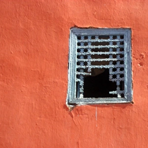 Window and orange wall, Marrakesh, Morocco