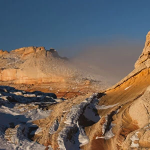 Winter fog and geological formations found at Vermillion Cliffs National Monument, Arizona, USA