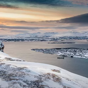 Winter view over Tromso city over observation hill