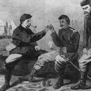 Wish For Peace Print circa 1862: Two soldiers share a Thanksgiving meal Wish For Peace Print circa 1862: Two soldiers share a Thanksgiving meal