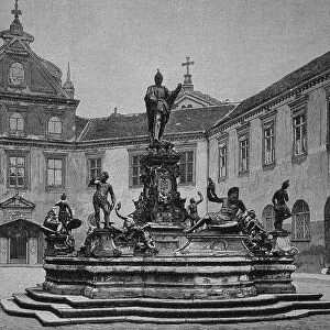 The Wittelsbach Fountain in the Royal Residence in Munich, Bavaria, Germany, Historic, digital reproduction of an original 19th-century artwork