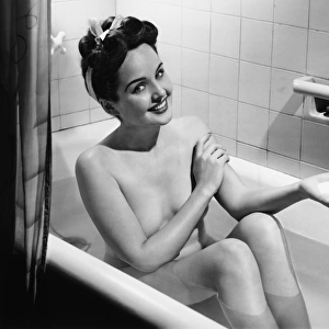 Woman bathing, (B&W), portrait