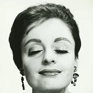 Woman with closed eyes, (B&W), (Close-up)