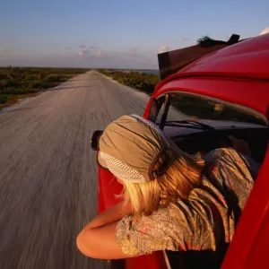 Woman Driving Convertible Print