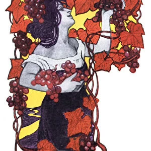 Woman grape harvesting in autumn art nouveau 1897