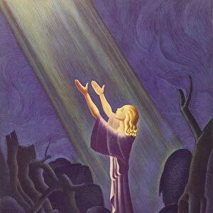 Woman With Her Hands Raised Toward Light