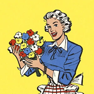 Woman Holding a Bouquet of Flowers