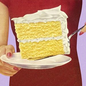 Woman Holding Large Piece of Cake