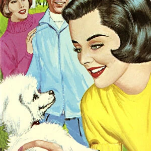 Woman Holding White Dog