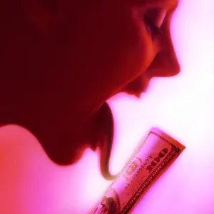 Woman Licking One Hundred Dollar Bill Print Woman Licking One Hundred Dollar Bill Print