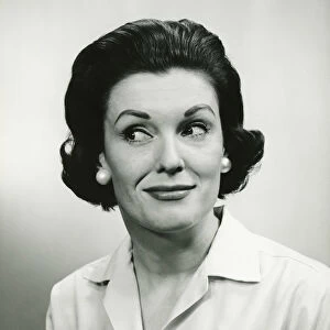 Woman looking away, posing in studio, (B&W), (Portrait)