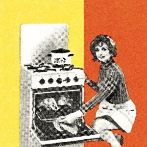 Woman with oven