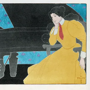 Woman playing a piano concert Art nouveau illustration 1898