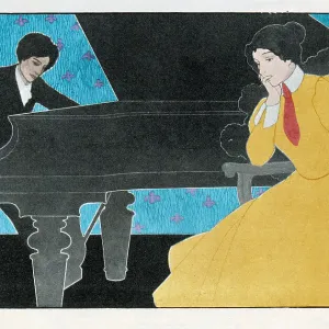 Woman playing a piano concert Art nouveau illustration 1898 Woman playing a piano concert Art nouveau illustration 1898