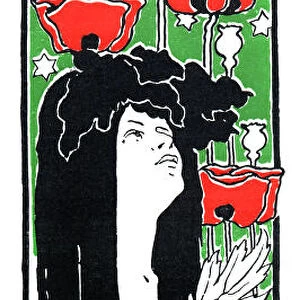 Woman with poppy and frog dreaming art nouveau 1897