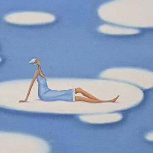 Woman Sitting on a Cloud in the Sky