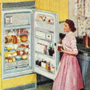 Woman Standing at Open Refrigerator