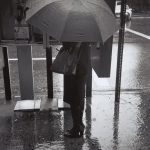 Woman in Business Attire Under Umbrella on a Rainy Day Print Woman in Business Attire Under Umbrella on a Rainy Day Print