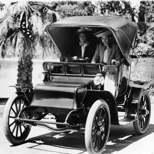 Two Women In Early Electric Car Two Women In Early Electric Car